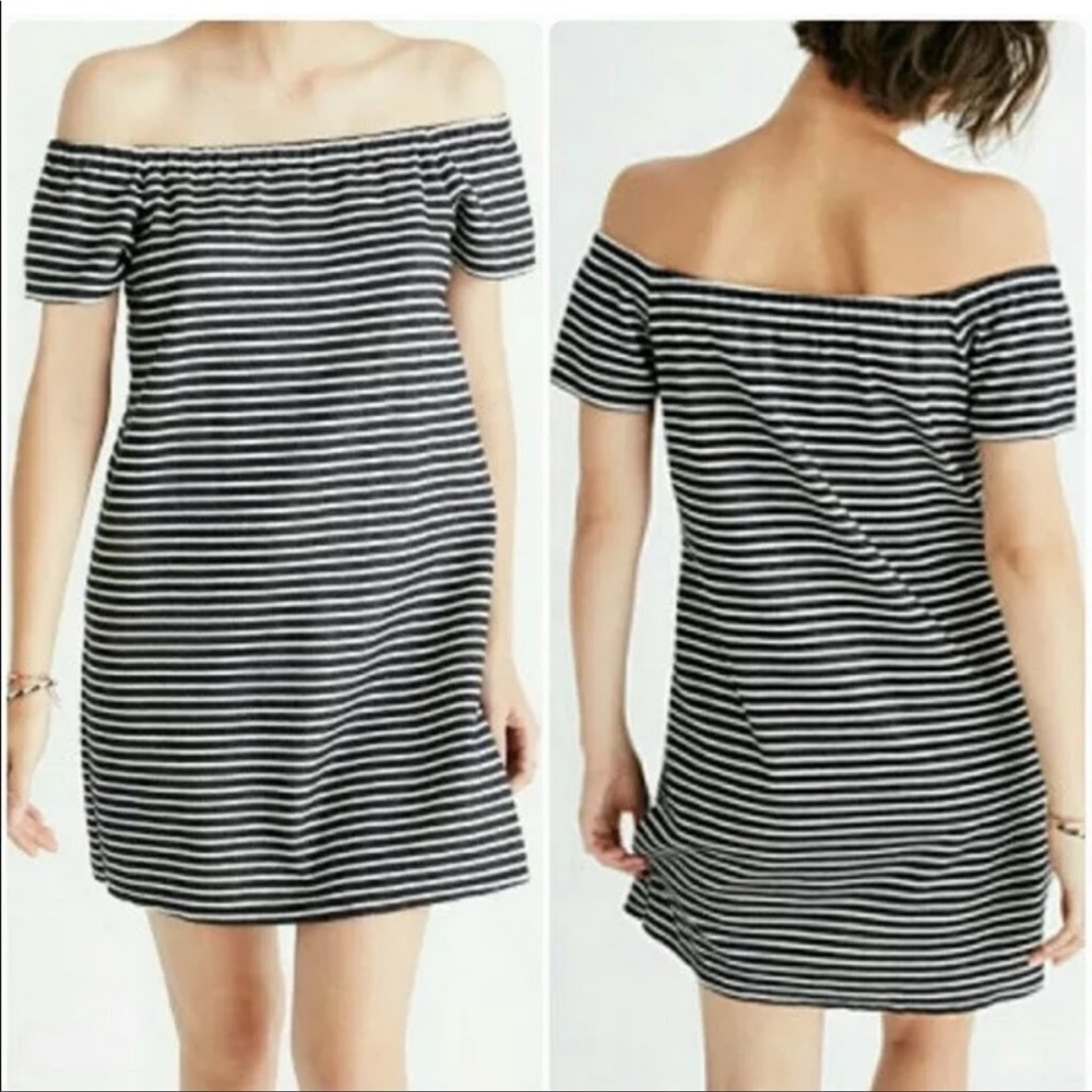 Madewell navy white stripe off-the-shoulder dress
